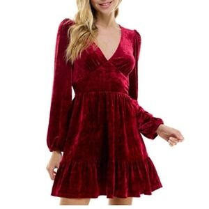 City Vibe‎ Red Crushed Velvet Mini Dress LARGE Babydoll Y2k Whimsigoth Festival